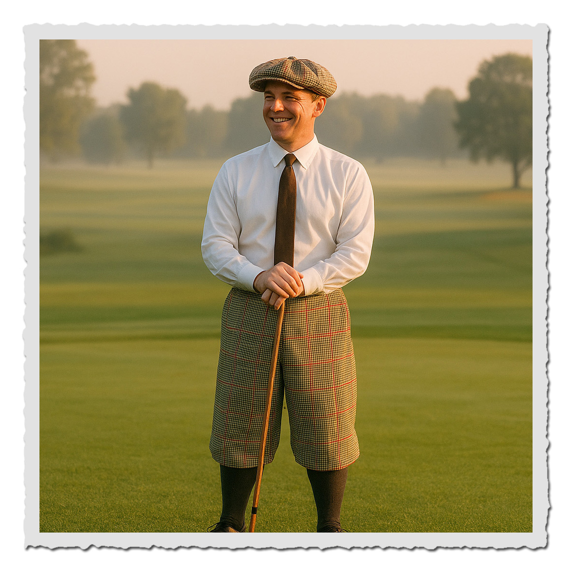 Retronia Knickerbocker Karl Stoff Kiefer kariert – Retro Golfhose im Vintage-Look für Herren