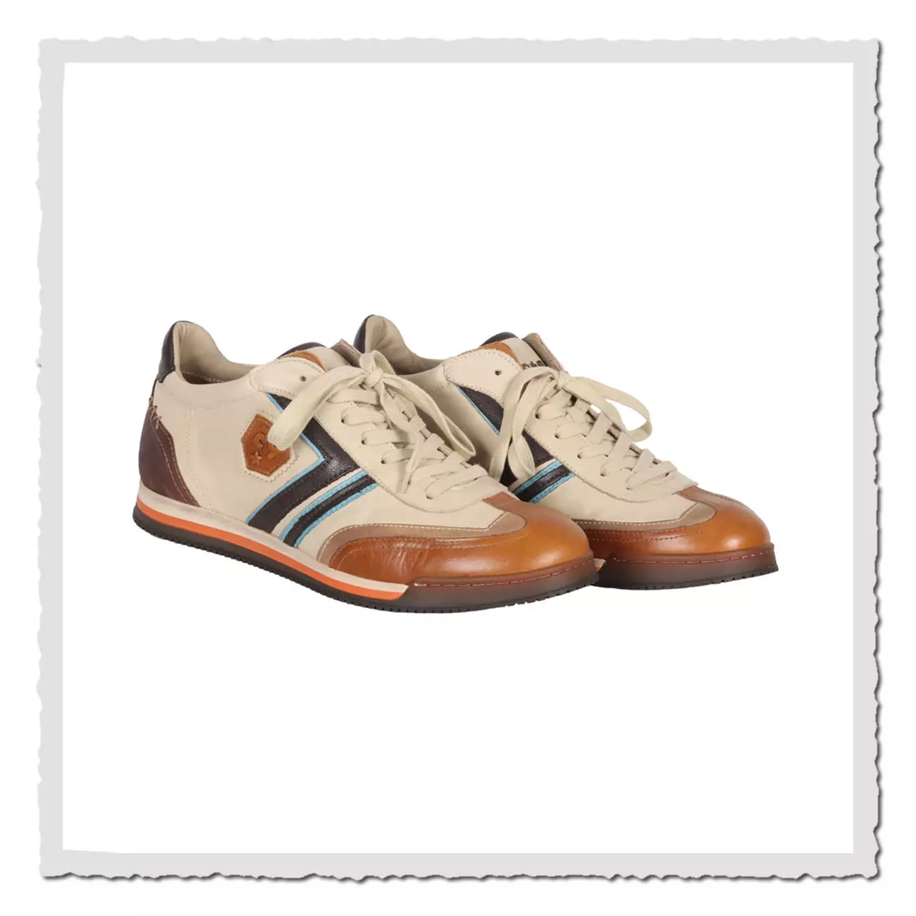 Retro-Sneaker Kamo-Gutsu Scudo 008 Greige Combi aus Leder in Beige mit braunen Akzenten