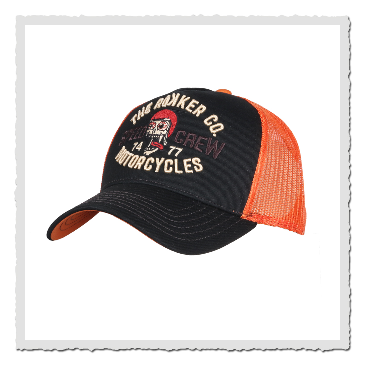 Rokker Speed Crew Cap schwarz-orange – Trucker Cap mit gesticktem Logo und Snapback-Verschluss