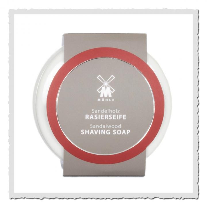 Mühle Shaving Rasierseife Sandelholz mit weißer Porzellanschale, traditionell und nachhaltig