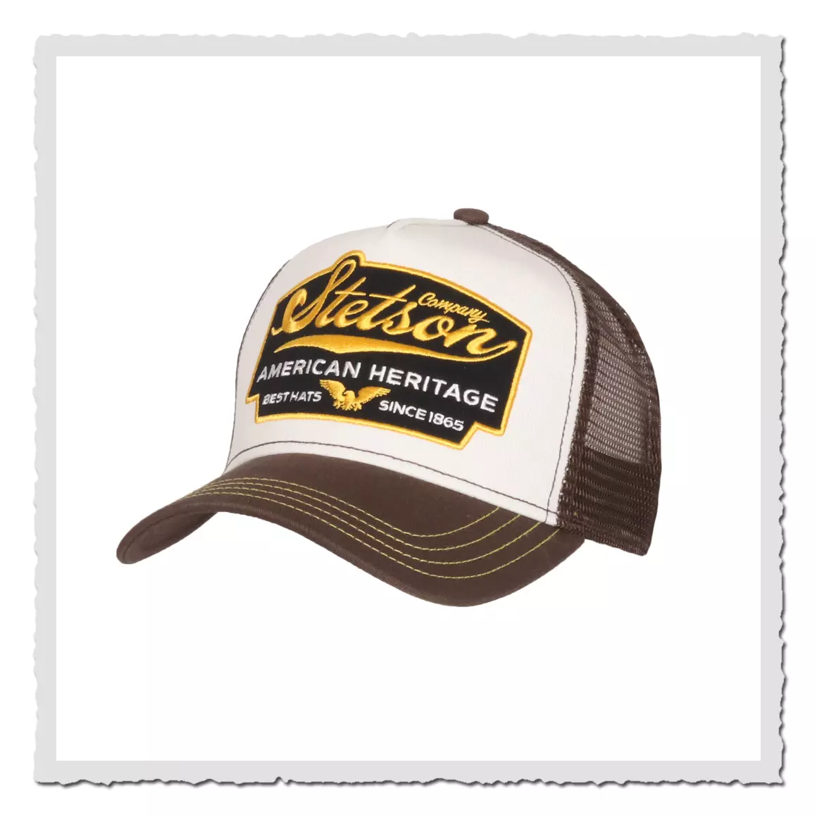 Stetson Trucker Cap American Heritage in Braun-Weiß mit großem Logo-Patch und Mesh-Back