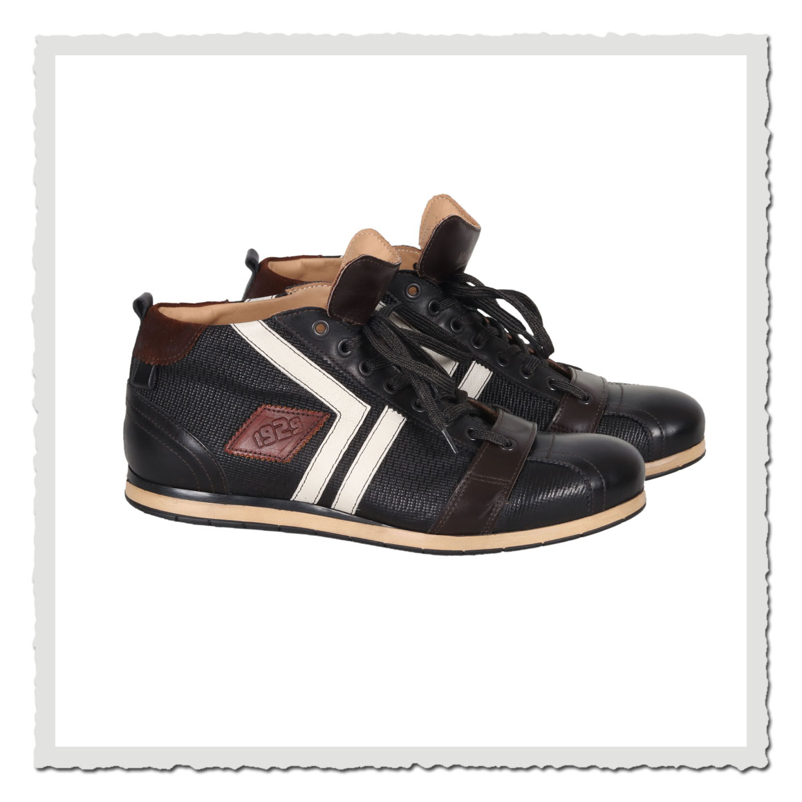Retro-Sportschuhe Kamo-Gutsu Tifo 130 Nero Combi in Schwarz-Braun mit weißem Streifen