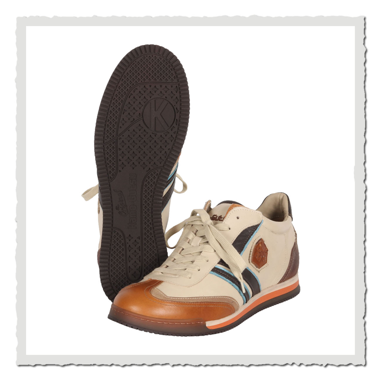 Kamo-Gutsu Scudo 008 Greige Combi Lederschuh für Herren mit sportlichem Design und Komfortsohle