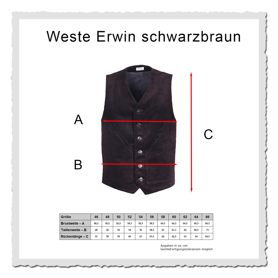 Weste Erwin Cord schwarzbraun