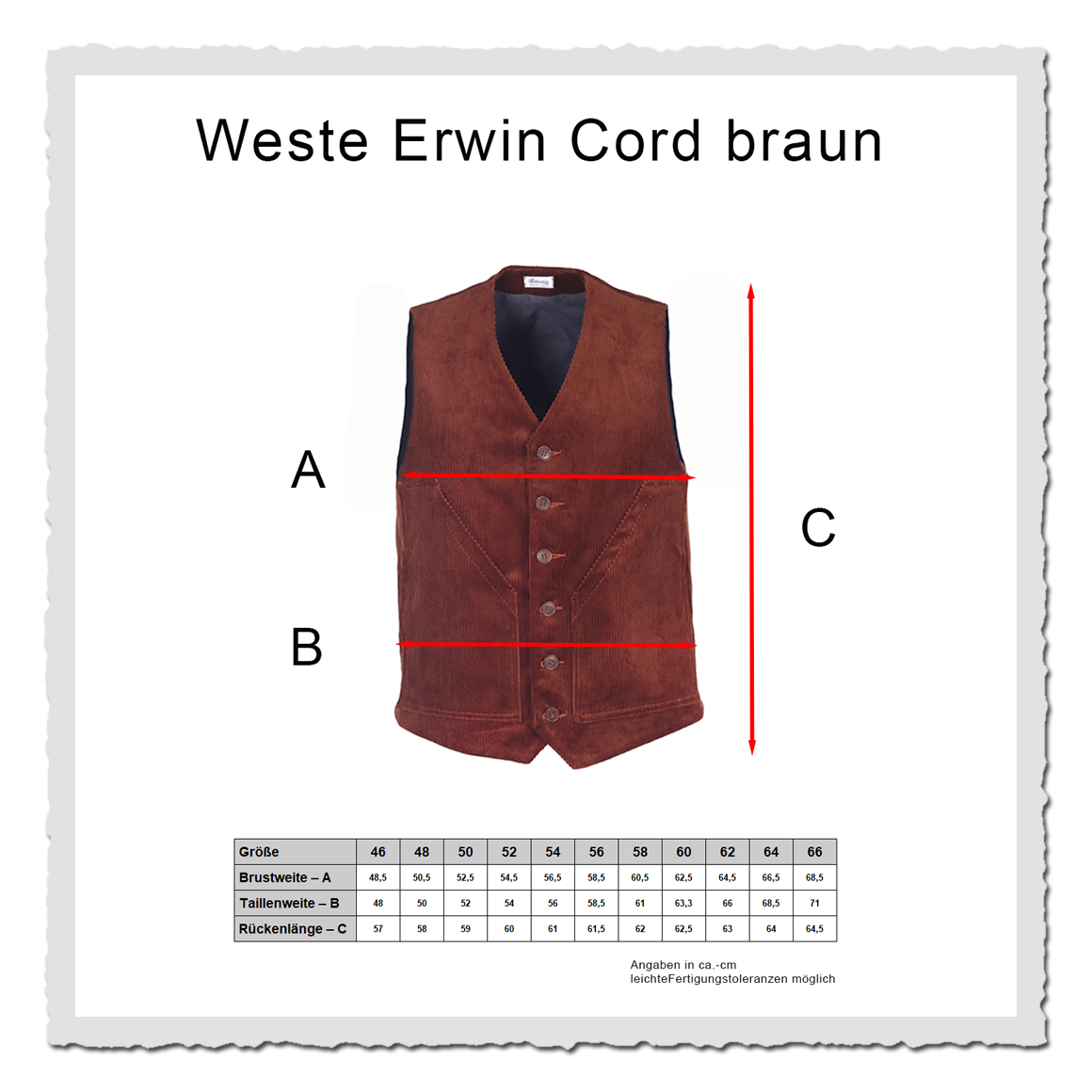 Weste Erwin Cord braun