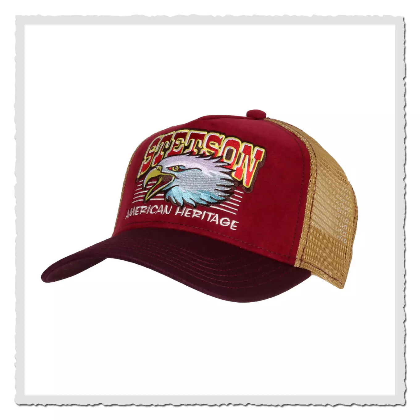 Stetson Trucker Cap Eagle Head in Rot-Beige mit Adler-Stickerei und Mesh-Rückseite