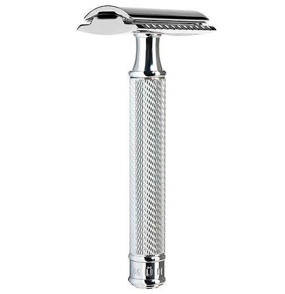 Mühle Shaving Rasierhobel R89, geschlossener Kamm, verchromtes Metall, hautschonende Nassrasur