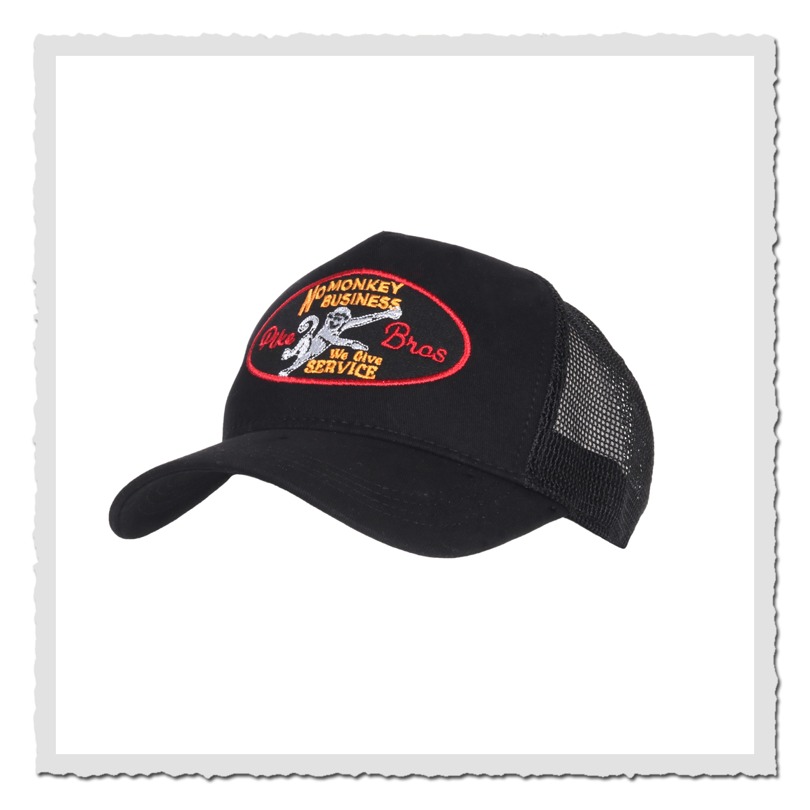 Pike Brothers 1972 Trucker Cap Monkey Business black – schwarze Cap mit Patch und Mesh