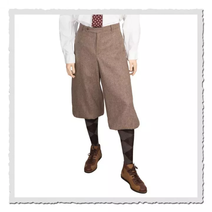 Retronia Knickerbocker Otto braun Fischgrät – Retro-Herren-Kniebundhose mit weitem Schnitt