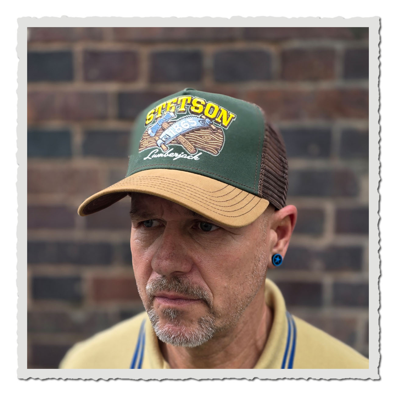 Stetson Trucker Cap Lumber Jack 7761131 75 in Grün-Braun mit Stickerei und Mesh-Rückseite