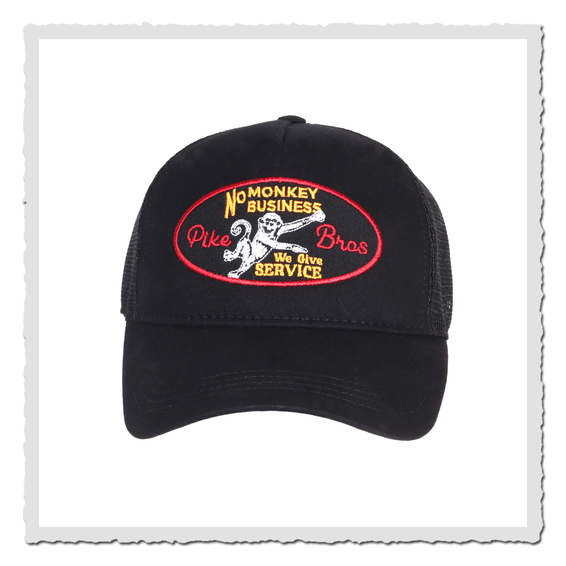Pike Brothers Monkey Business Cap schwarz mit Stickerei und Snapback-Verschluss